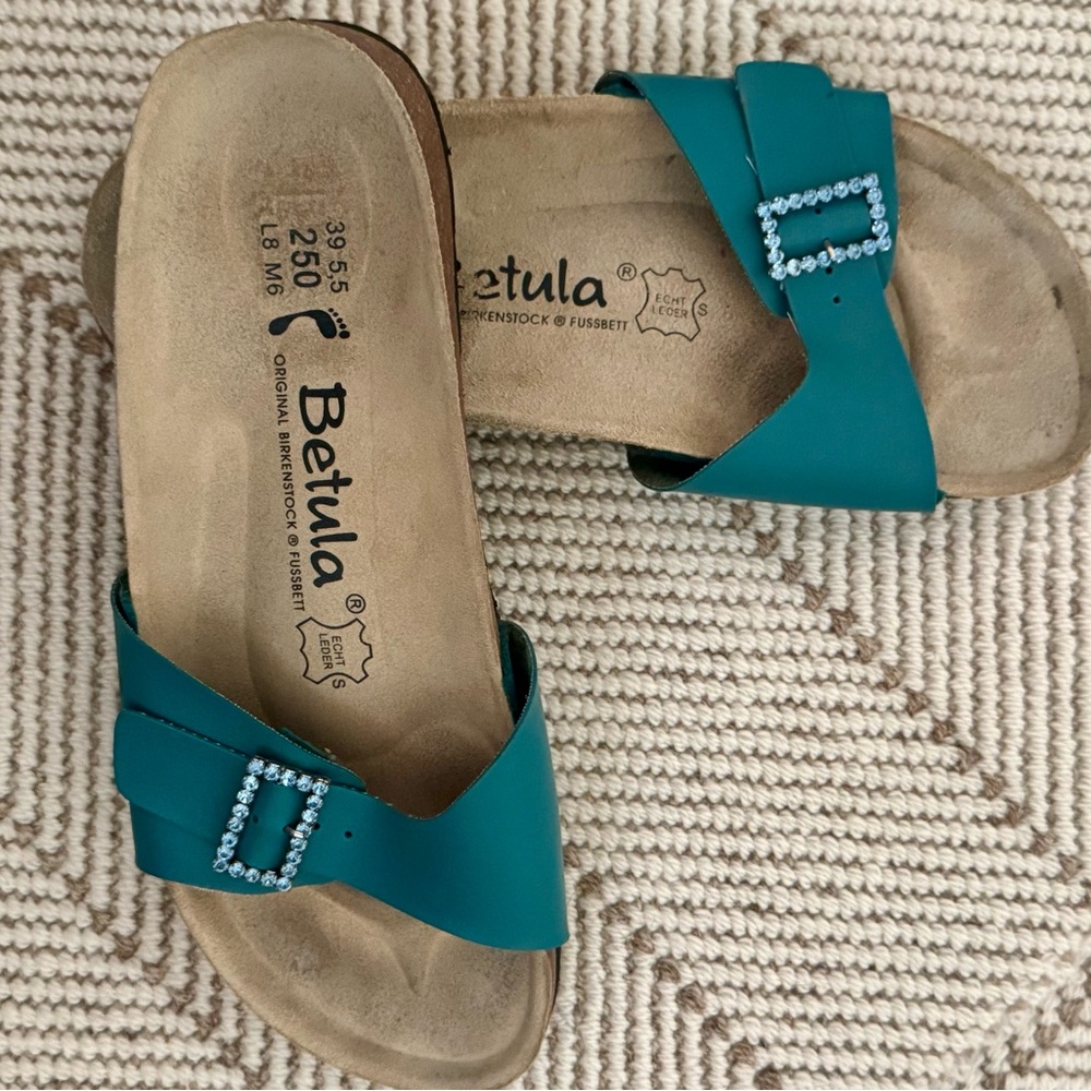 Betula Women's Teal Sandals with Embellished Buckle